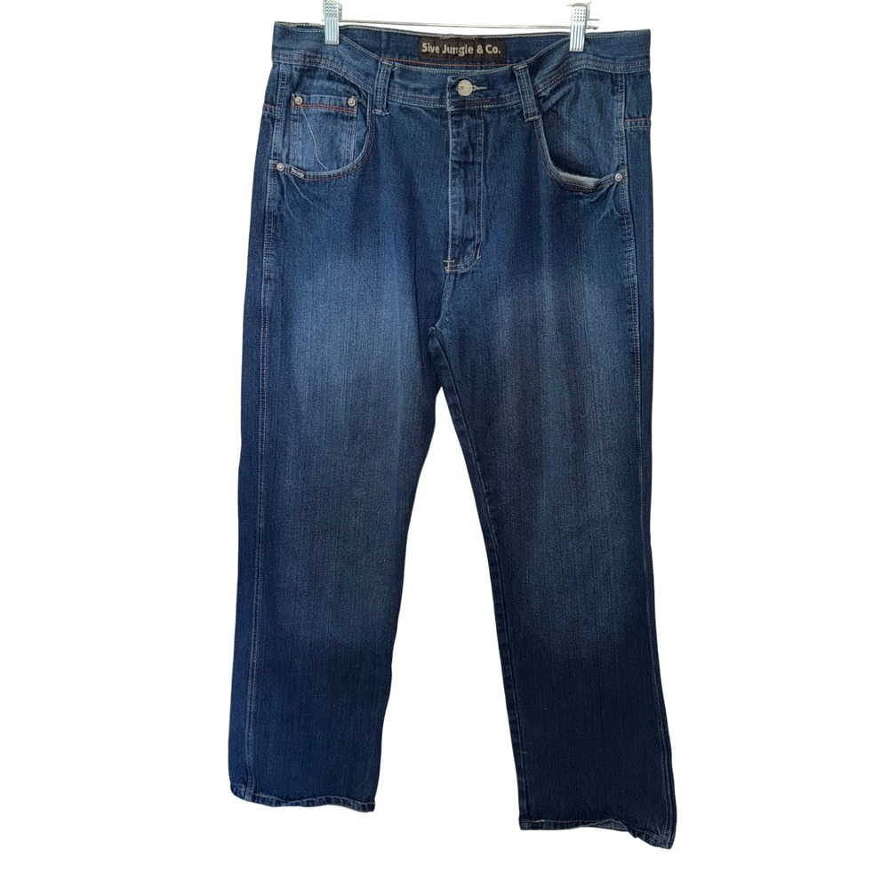 5ive‎ Jungle & Co. Jeans Mens 38 Blue Embroidered Y2K Baggy Hip Hop Streetwear